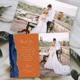 Cartão De Agradecimento Casamento Azul Marinho Ágata Dourado Script Ferrug