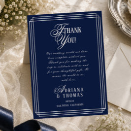 Cartão De Agradecimento Casamento Azul Marinho Luxo