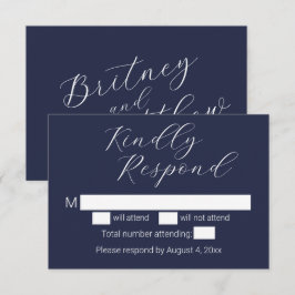 Cartão De Agradecimento Casamento Azul Marinho Minimalista Simples