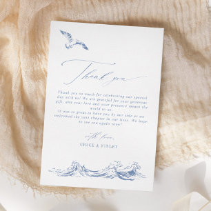 Cartão De Agradecimento Casamento Azul Moderno Elegante Chic Costeiro
