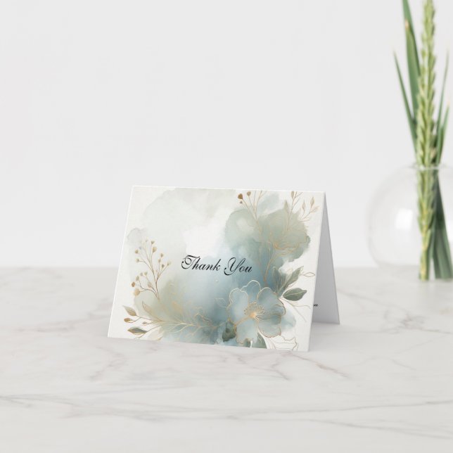 Cartão De Agradecimento Casamento Azul-Romance com Ouro Suave (Frente)