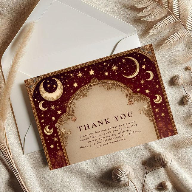 Cartão De Agradecimento Casamento Barroco Borgonha Celestial (Criador carregado)
