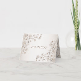 Cartão De Agradecimento Casamento Bege Floral Coração Padrão Elegante Vint