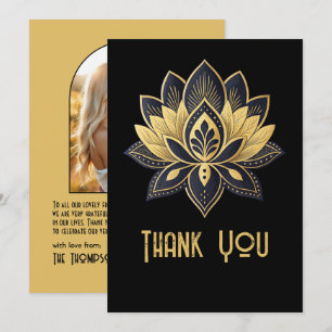 Cartão De Agradecimento Casamento Black and Gold Estilo Gatsby Art Déco