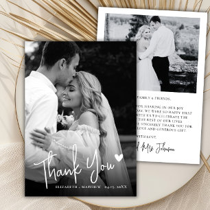 Cartão De Agradecimento Casamento Black and White 2 Foto Amor Coração Scri