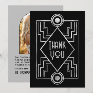 Cartão De Agradecimento Casamento Black & Silver inspirado em Gatsby com A
