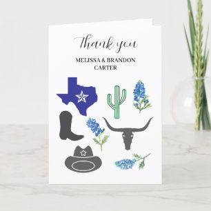 Cartão De Agradecimento Casamento Blue Floral do Texas Obrigado