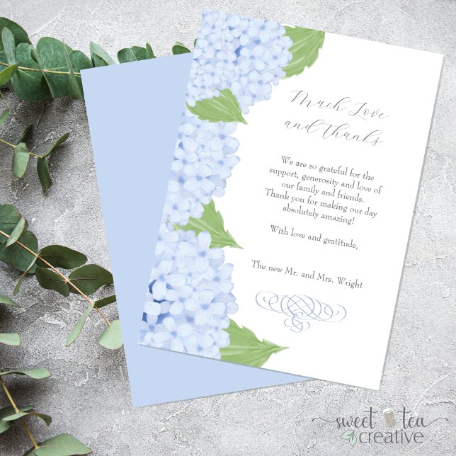 Cartão De Agradecimento Casamento Blue Hydrangea Watercolor (Criador carregado)
