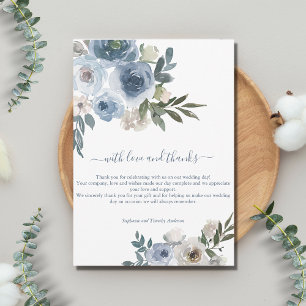 Cartão De Agradecimento Casamento Blue White Floral Greenery Watercolor