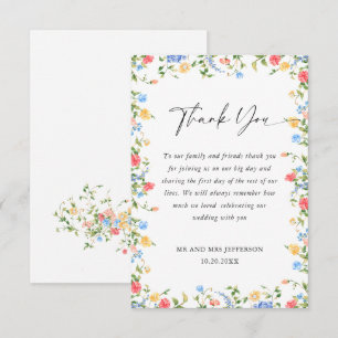 Cartão De Agradecimento Casamento Boêmia de Watercolor Meadow Wildflower