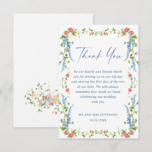 Cartão De Agradecimento Casamento Boêmia de Watercolor Meadow Wildflower