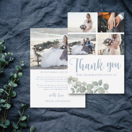Cartão De Agradecimento Casamento Boho Aquarela Eucalipto Azul Empoeirado