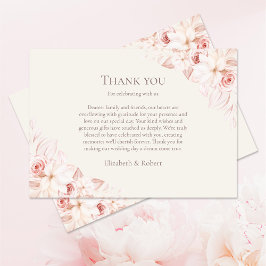 Cartão De Agradecimento Casamento Boho Beige e Rosas Rosa