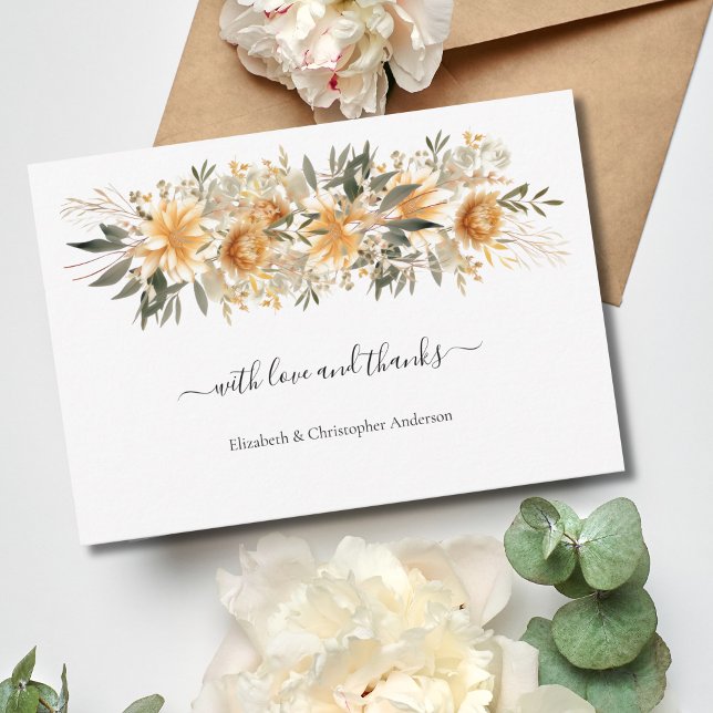 Cartão De Agradecimento Casamento Boho Botânico Floral de Creme Amarelo Be (Yellow Beige Cream Boho Floral Botanical Wedding Thank you cards)