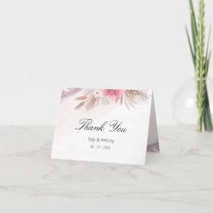 Cartão De Agradecimento Casamento Boho Chic com Rosa Romântica e Champanhe