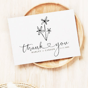 Cartão De Agradecimento Casamento Boho Coração Floral Desenhado à Mão em G