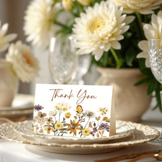 Cartão De Agradecimento Casamento Boho de Outono com Aquarela de Flores Si