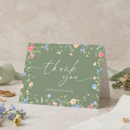 Cartão De Agradecimento Casamento Boho Flor de Campo Verde Sálvia