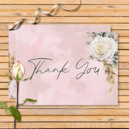 Cartão De Agradecimento Casamento Boho Pampas e Rosas Rosa