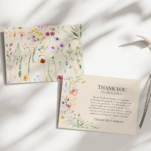 Cartão De Agradecimento Casamento Boho Taupe Prado de Flores Silvestres