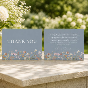 Cartão De Agradecimento Casamento Boho Wildflower Dusty Blue