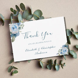 Cartão De Agradecimento Casamento Botânico Aquarela Floral Branco Azul