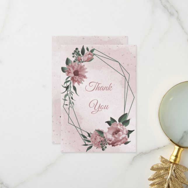 Cartão De Agradecimento Casamento botânico bonito de flores rosa (Frente/Verso In Situ)