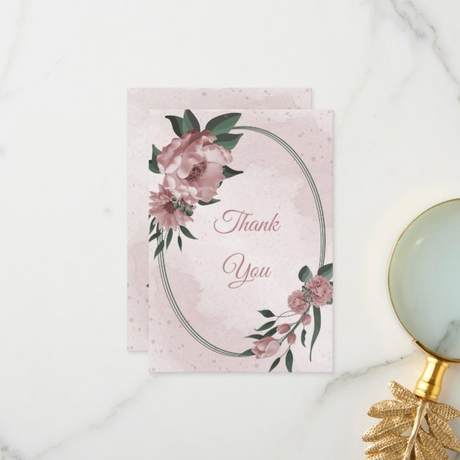 Cartão De Agradecimento Casamento botânico bonito de flores rosa (Frente/Verso In Situ)