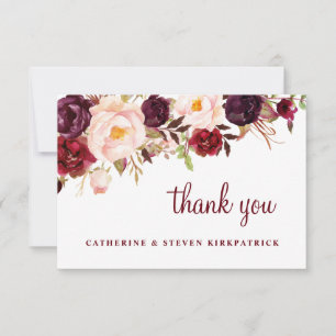 Cartão De Agradecimento Casamento Botânico Borgonha e Blush Rosa