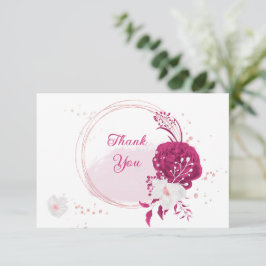 Cartão De Agradecimento casamento botânico com flores brancas de fuchsia