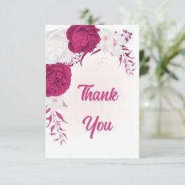 Cartão De Agradecimento casamento botânico com flores brancas de fuchsia