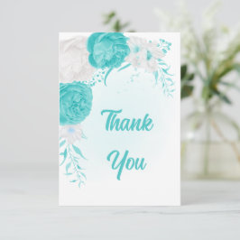 Cartão De Agradecimento casamento botânico com flores brancas de turquesa