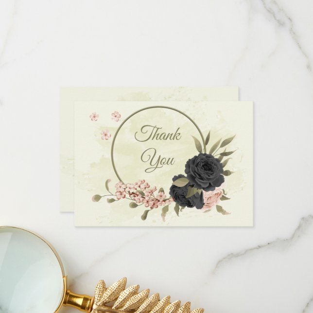 Cartão De Agradecimento casamento botânico com flores cor-de-rosa (Frente/Verso In Situ)