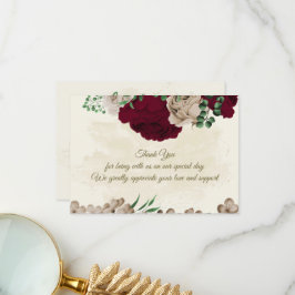 Cartão De Agradecimento Casamento botânico de champanhe de borgonha