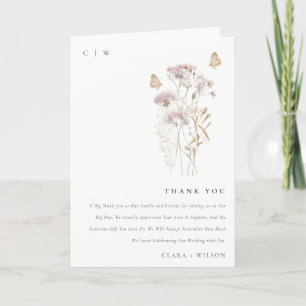 Cartão De Agradecimento Casamento Botânico de Lilac Boho Wildflower Fern