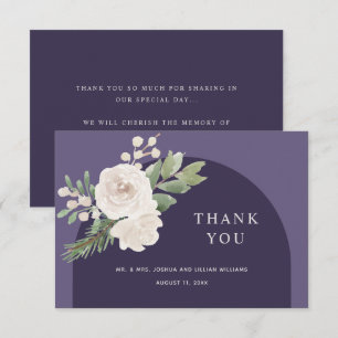 Cartão De Agradecimento Casamento Botânico De Púrpura De Inverno Branco Fl