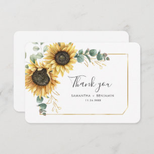 Cartão De Agradecimento Casamento Botânico de Sunflower Eucalyptus