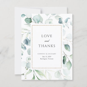 Cartão De Agradecimento Casamento Botânico de Verde Elegante em Aquarela