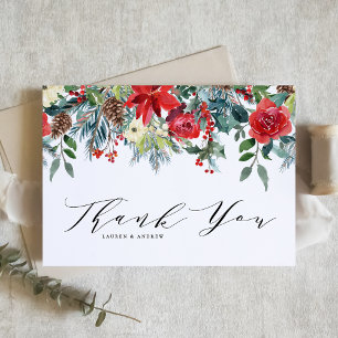 Cartão De Agradecimento Casamento Botânico de Watercolor Winter Blooms Gar