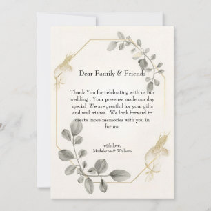 Cartão De Agradecimento Casamento Botânico Dourado minimalista