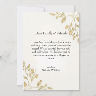 Cartão De Agradecimento Casamento Botânico Dourado minimalista de Eucalypt