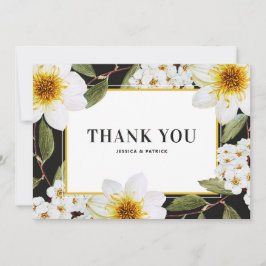 Cartão De Agradecimento Casamento Botânico entre Dahlia Branca e Spirea