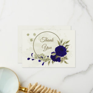 Cartão De Agradecimento Casamento botânico entre flores azuis