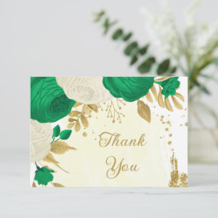 Cartão De Agradecimento casamento botânico entre flores verdes e brancas