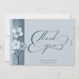 Cartão De Agradecimento Casamento Botânico Floral Azul Empoeirado Desenhad