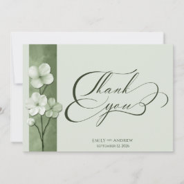Cartão De Agradecimento Casamento Botânico Floral Desenhado à Mão em Verde