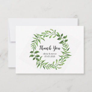 Cartão De Agradecimento Casamento Botânico Greenery Watercolor Verde