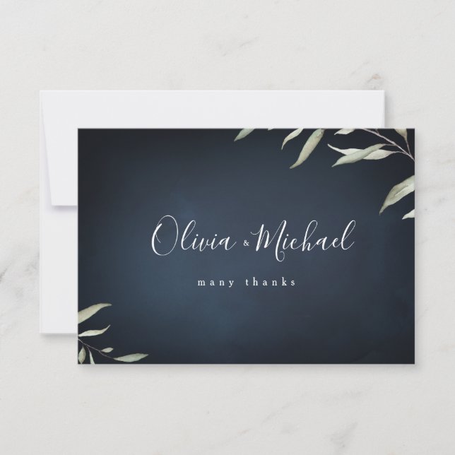Cartão De Agradecimento Casamento botânico mínimo do marinho moody (Frente)