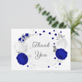 Cartão De Agradecimento casamento botânico real com flores azuis e brancas