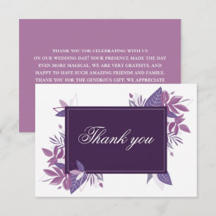 Cartão De Agradecimento Casamento botânico roxo. Folhagem violeta